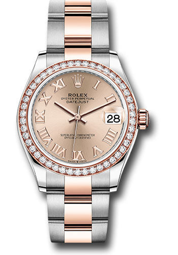 Rolex Steel and Everose Gold Datejust 31 Watch - 46 Diamond Bezel - RosŽ Roman Dial - Oyster Bracelet 278381RBR roro