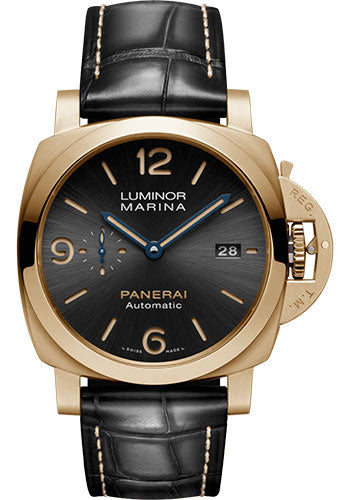 Panerai Luminor Marina - 44mm Brushed Yellow Gold 18Ct Case - Black Sun-Brushed Dial - PAM01115 - Wrist NYC