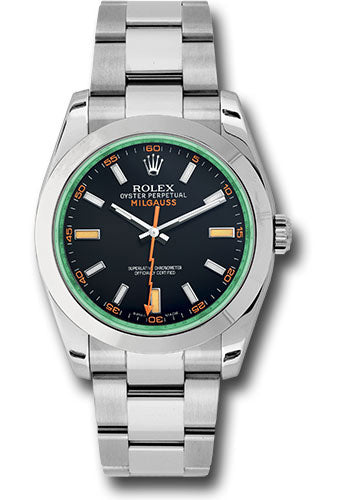 Rolex Steel Milgauss Watch - Black Dial With Green Crystal - 116400GV bko