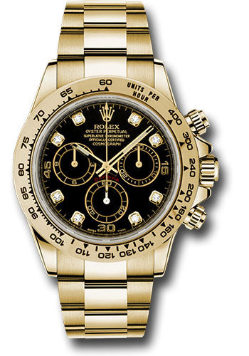 Rolex Yellow Gold Cosmograph Daytona 40 Watch - Black Diamond Dial - 116508 bkd