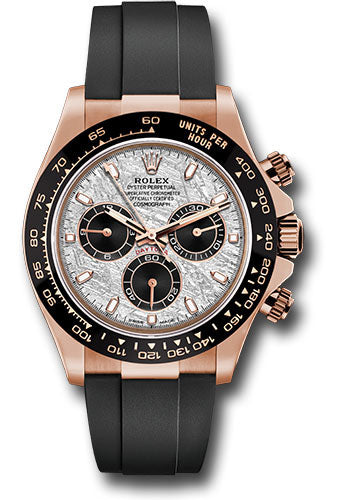 Rolex Everose Gold Cosmograph Daytona 40 Watch - Meteroite and Black Index Dial - Black Oysterflex Strap - 116515LN mtbkiof