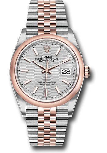 Rolex Everose Rolesor Datejust 36 Watch - Domed Bezel - Silver Fluted Motif Index Dial - Jubilee Bracelet - 126201 sflmij