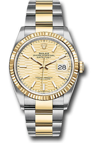 Rolex Rolex Steel and Yellow Gold Rolesor Datejust 36 Watch - Fluted Bezel - Golden Fluted Motif Index Dial - Oyster Bracelet - 126233 gfmio