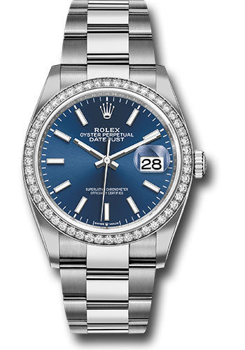 Rolex Steel Datejust 36 Watch - Diamond Bezel - Blue Index Dial - Oyster Bracelet - 126284RBR blio