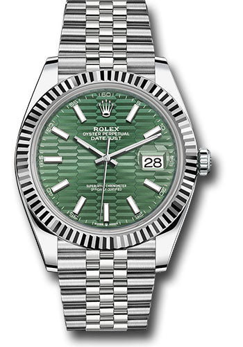 Rolex White Rolesor Datejust 41 Watch - Fluted Bezel - Mint Green Fluted Motif Index Dial - Jubilee Bracelet - 126334 mgflmij