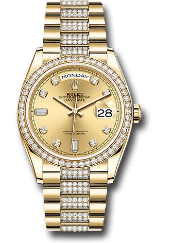 Rolex Yellow Gold Day-Date 36 Watch - Diamond Bezel - Champagne Diamond Dial - Diamond President Bracelet - 128348rbr chddp