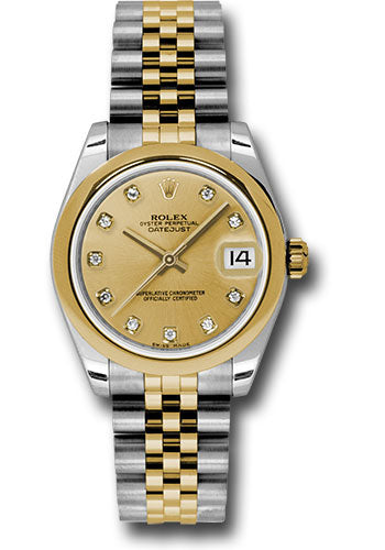 Rolex Steel and Yellow Gold Datejust 31 Watch - Domed Bezel - Champagne Diamond Dial - Jubilee Bracelet 178243 chdj