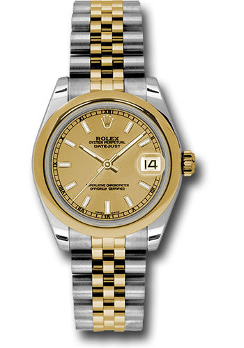 Rolex Steel and Yellow Gold Datejust 31 Watch - Domed Bezel - Champagne Index Dial - Jubilee Bracelet 178243 chij