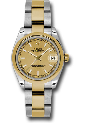 Rolex Steel and Yellow Gold Datejust 31 Watch - Domed Bezel - Champagne Index Dial - Oyster Bracelet 178243 chio