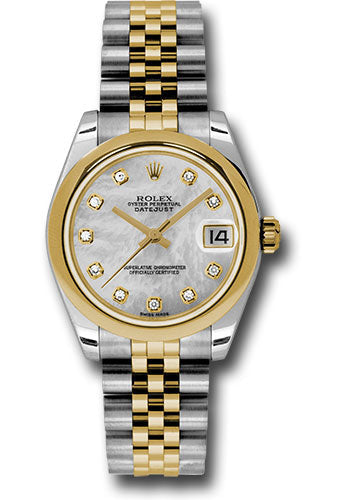 Rolex Steel and Yellow Gold Datejust 31 Watch - Domed Bezel - Mother-Of-Pearl Diamond Dial - Jubilee Bracelet 178243 mdj