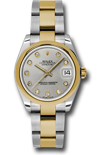 Rolex Steel and Yellow Gold Datejust 31 Watch - Domed Bezel - Silver Diamond Dial - Oyster Bracelet 178243 sdo