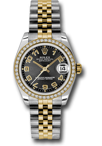 Rolex Steel and Yellow Gold Datejust 31 Watch - 46 Diamond Bezel - Black Concentric Circle Arabic Dial - Jubilee Bracelet 178383 bkcaj