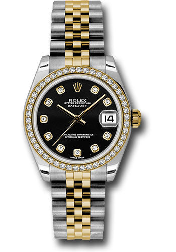 Rolex Steel and Yellow Gold Datejust 31 Watch - 46 Diamond Bezel - Black Diamond Dial - Jubilee Bracelet 178383 bkdj