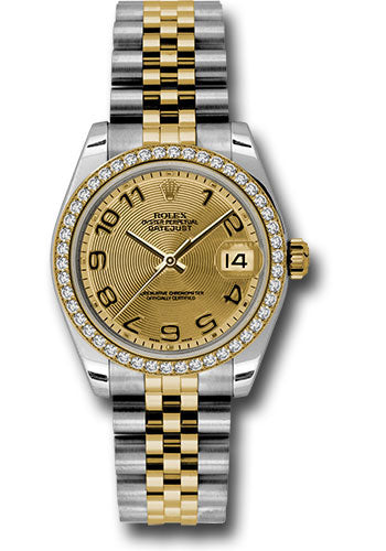 Rolex Steel and Yellow Gold Datejust 31 Watch - 46 Diamond Bezel - Champagne Concentric Circle Arabic Dial - Jubilee Bracelet 178383 chcaj