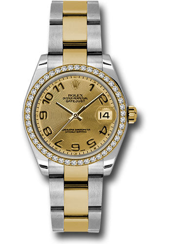 Rolex Steel and Yellow Gold Datejust 31 Watch - 46 Diamond Bezel - Champagne Concentric Circle Arabic Dial - Oyster Bracelet 178383 chcao