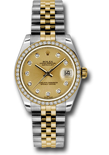 Rolex Steel and Yellow Gold Datejust 31 Watch - 46 Diamond Bezel - Champagne Diamond Dial - Jubilee Bracelet 178383 chdj