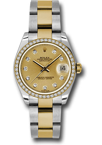 Rolex Steel and Yellow Gold Datejust 31 Watch - 46 Diamond Bezel - Champagne Diamond Dial - Oyster Bracelet 178383 chdo