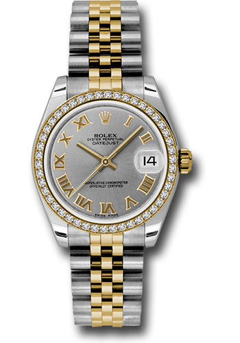 Rolex Steel and Yellow Gold Datejust 31 Watch - 46 Diamond Bezel - Grey Roman Dial - Jubilee Bracelet 178383 grj