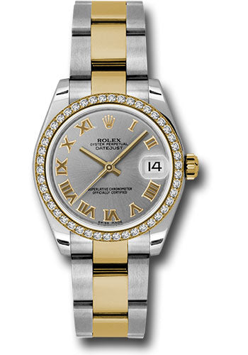 Rolex Steel and Yellow Gold Datejust 31 Watch - 46 Diamond Bezel - Grey Roman Dial - Oyster Bracelet 178383 gro