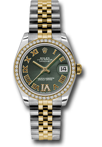 Rolex Steel and Yellow Gold Datejust 31 Watch - 46 Diamond Bezel - Olive Green Diamond Roman Vi Roman Dial - Jubilee Bracelet 178383 ogdrj