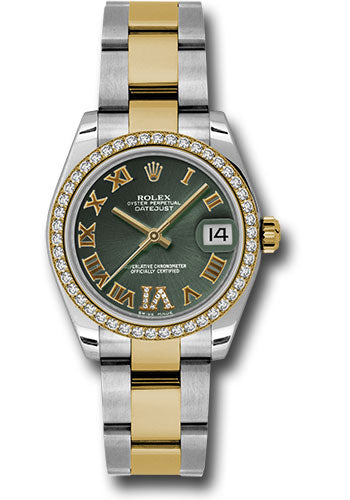 Rolex Steel and Yellow Gold Datejust 31 Watch - 46 Diamond Bezel - Olive Green Diamond Roman Vi Roman Dial - Oyster Bracelet 178383 ogdro