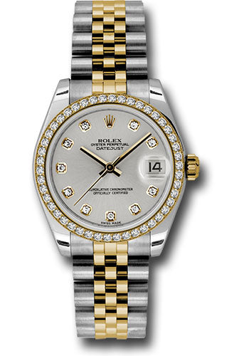 Rolex Steel and Yellow Gold Datejust 31 Watch - 46 Diamond Bezel - Silver Diamond Dial - Jubilee Bracelet 178383 sdj