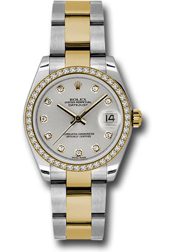 Rolex Steel and Yellow Gold Datejust 31 Watch - 46 Diamond Bezel - Silver Diamond Dial - Oyster Bracelet 178383 sdo