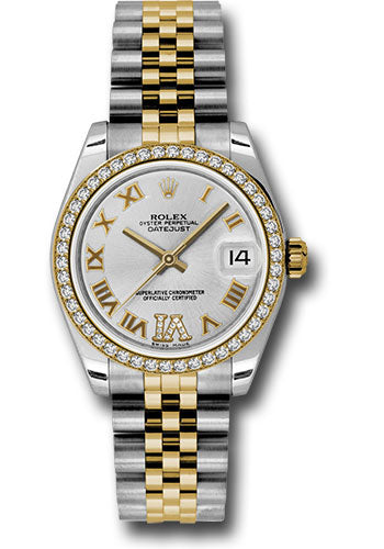 Rolex Steel and Yellow Gold Datejust 31 Watch - 46 Diamond Bezel - Silver Diamond Roman Vi Roman Dial - Jubilee Bracelet 178383 sdrj