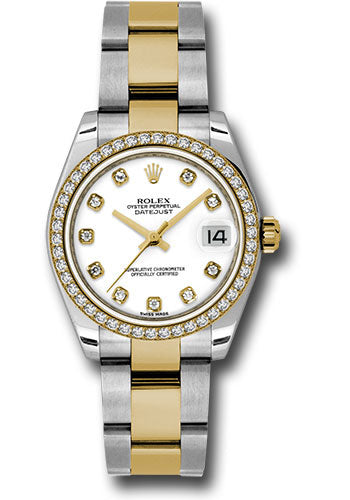 Rolex Steel and Yellow Gold Datejust 31 Watch - 46 Diamond Bezel - White Diamond Dial - Oyster Bracelet 178383 wdo