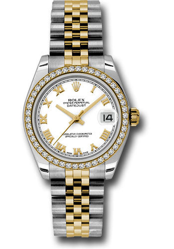 Rolex Steel and Yellow Gold Datejust 31 Watch - 46 Diamond Bezel - White Roman Dial - Jubilee Bracelet 178383 wrj