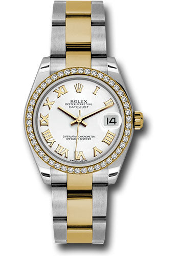 Rolex Steel and Yellow Gold Datejust 31 Watch - 46 Diamond Bezel - White Roman Dial - Oyster Bracelet 178383 wro