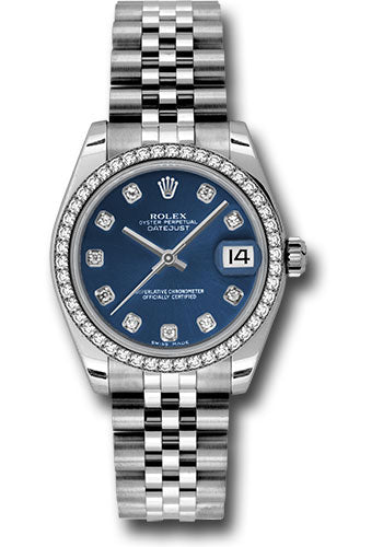 Rolex Steel and White Gold Datejust 31 Watch - 46 Diamond Bezel - Blue Diamond Dial - Jubilee Bracelet 178384 bldj