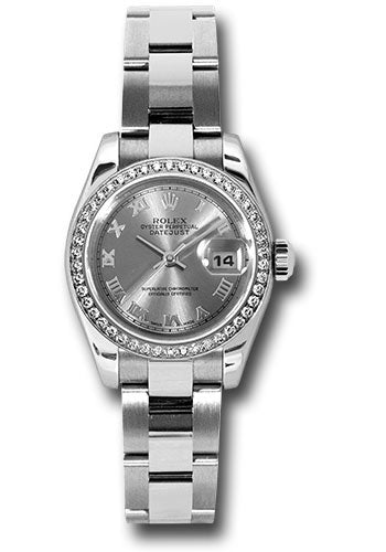 Rolex Steel and White Gold Lady Datejust 26 Watch - 46 Diamond Bezel - Rhodium Roman Dial - Oyster Bracelet - 179384 rro