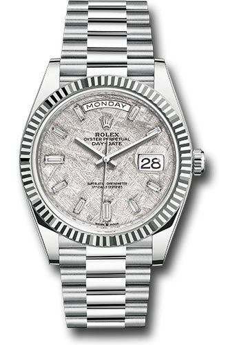 Rolex Platinum Day-Date 40 Watch - Fluted Bezel - Meteorite Dial - President Bracelet - 228236 mtbdp