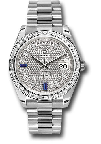 Rolex Platinum Day-Date 40 Watch - Diamond Bezel - Diamond And Sapphire Paved Diamond Dial - President Bracelet - 228396tbr dp7d2sp