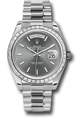 Rolex Platinum Day-Date 40 Watch - Diamond Bezel - Slate Index Dial - President Bracelet - 228396tbr slip