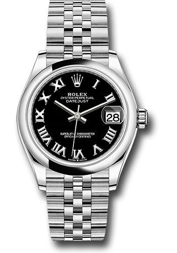 Rolex Steel and White Gold Datejust 31 Watch - Domed Bezel - Black Roman Dial - Jubilee Bracelet 278240 bkrj