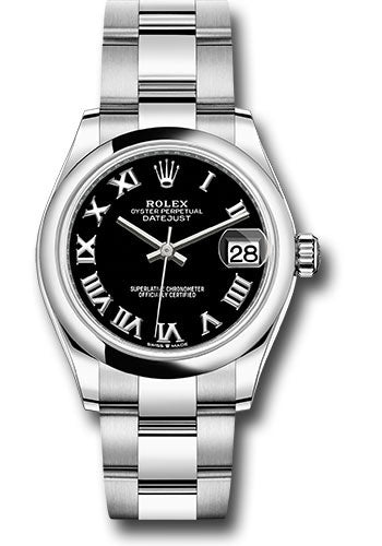 Rolex Steel and White Gold Datejust 31 Watch - Domed Bezel - Black Roman Dial - Oyster Bracelet 278240 bkro