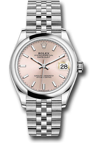 Rolex Steel and White Gold Datejust 31 Watch - Domed Bezel - Pink Index Dial - Jubilee Bracelet 278240 pij