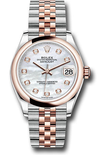 Rolex Steel and Everose Gold Datejust 31 Watch - Domed Bezel - Silver Diamond Dial - Jubilee Bracelet 278241 mdj