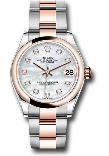 Rolex Steel and Everose Gold Datejust 31 Watch - Domed Bezel - Silver Diamond Dial - Oyster Bracelet 278241 mdo