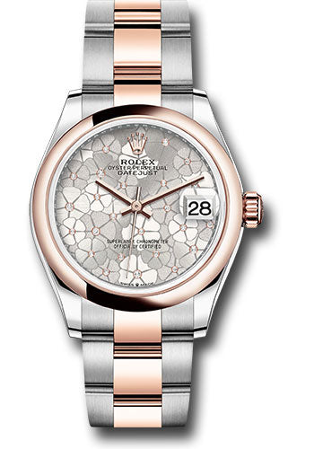 Rolex Everose Rolesor Datejust 31 Watch - Domed Bezel - Silver Floral Motif Diamond Dial - Oyster Bracelet 278241 sflomdo