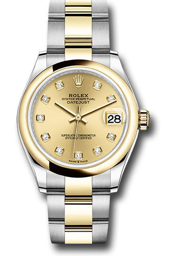 Rolex Steel and Yellow Gold Datejust 31 Watch - Domed Bezel - Champagne Diamond Dial - Oyster Bracelet 278243 chdo