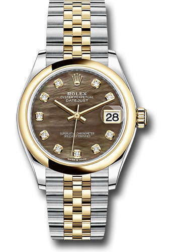 Rolex Steel and Yellow Gold Datejust 31 Watch - Domed Bezel - Dark Mother-of-Pearl Diamond Dial - Jubilee Bracelet 278243 dkmdj