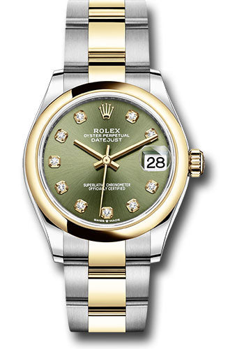 Rolex Steel and Yellow Gold Datejust 31 Watch - Domed Bezel - Olive Green Diamond Dial - Oyster Bracelet 278243 ogdo