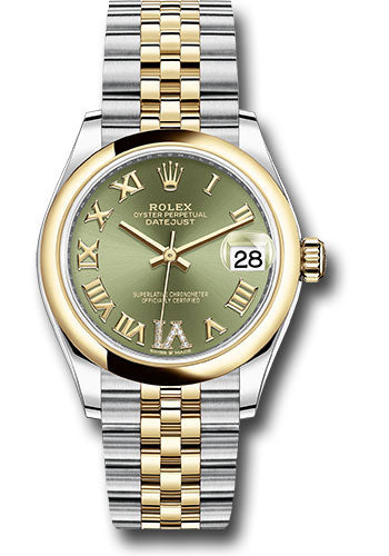 Rolex Steel and Yellow Gold Datejust 31 Watch - Domed Bezel - Olive Green Diamond Roman Six Dial - Jubilee Bracelet 278243 ogdr6j