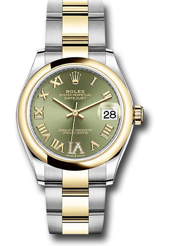 Rolex Steel and Yellow Gold Datejust 31 Watch - Domed Bezel - Olive Green Diamond Roman Six Dial - Oyster Bracelet 278243 ogdr6o