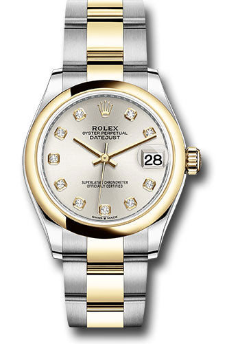 Rolex Steel and Yellow Gold Datejust 31 Watch - Domed Bezel - Silver Diamond Dial - Oyster Bracelet 278243 sdo