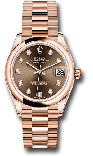 Rolex Everose Gold Datejust 31 Watch - Domed Bezel - Chocolate Diamond Dial - President Bracelet 278245 chodp