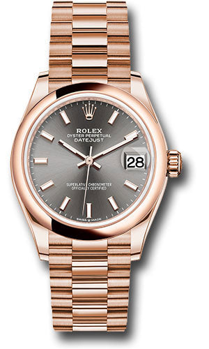 Rolex Everose Gold Datejust 31 Watch - Domed Bezel - Rhodium Index Dial - President Bracelet 278245 dkrhip